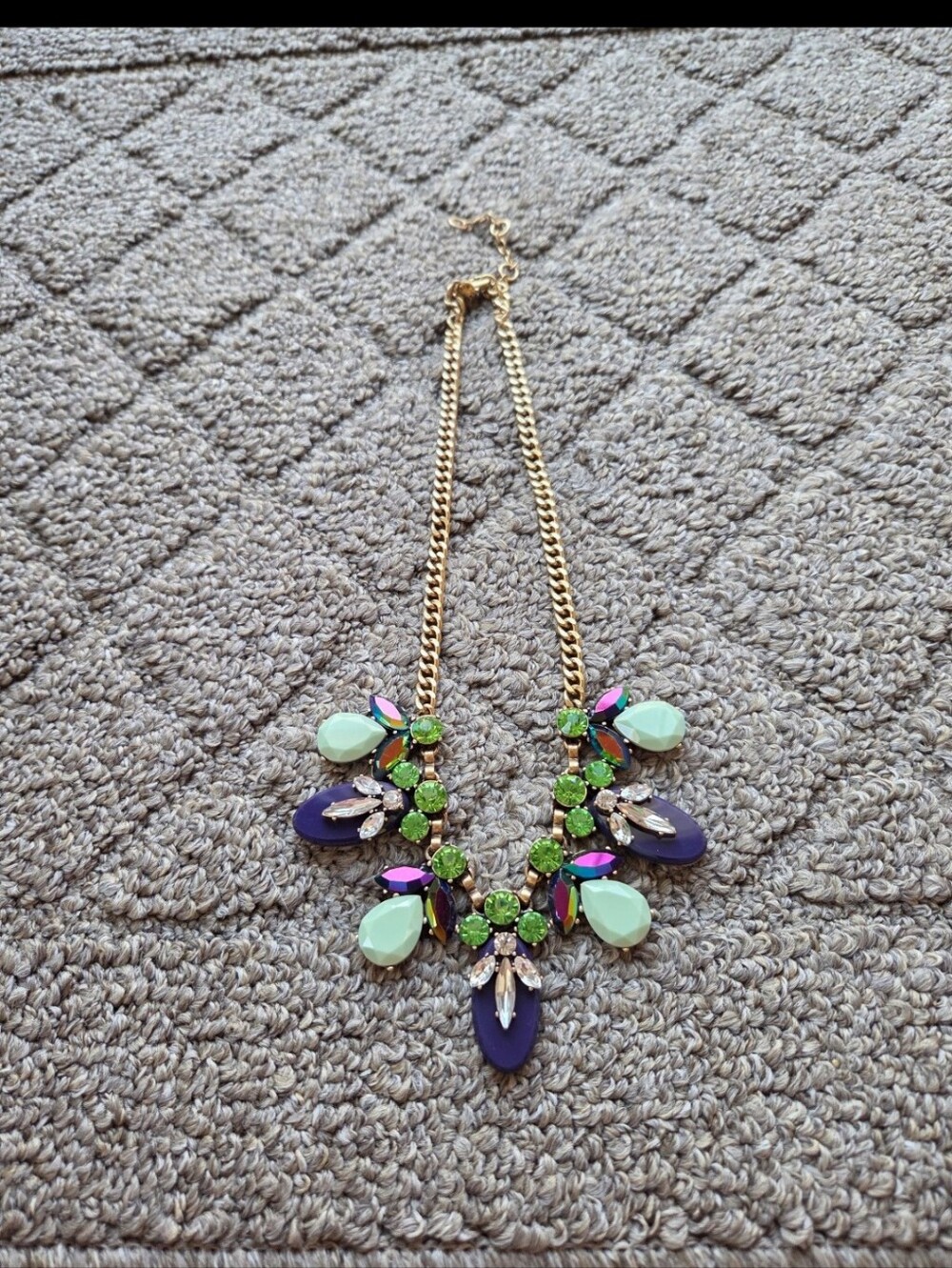 J. Crew Gold-Tone Necklace with Purple, Mint and Green Stones
